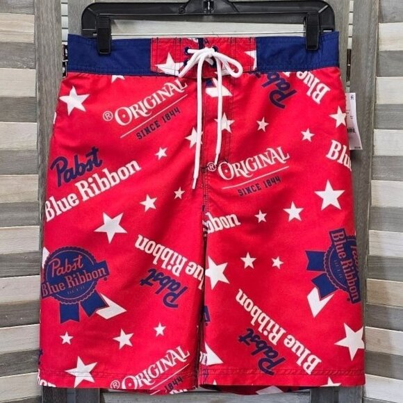 Pabst Blue Ribbon Elastic Board Swim Shorts 8.5" | XXL - Picture 1 of 9